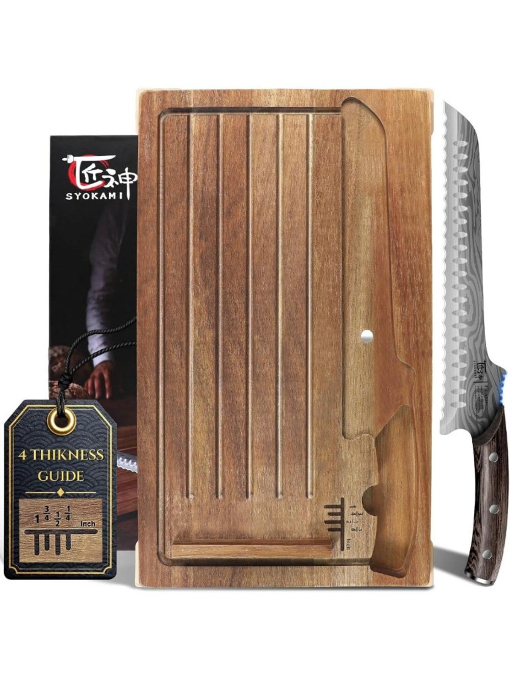 Acacia Wood Bread Slicer Set with Knife & Cutting Board - Perfect for Fresh